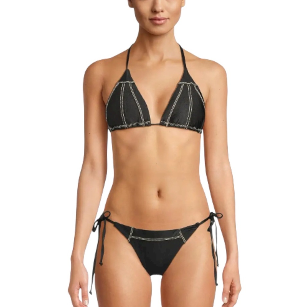 BECCA Color Sheen Cheryl  Black Triangle Top & Bikini Bottom Set Size Small